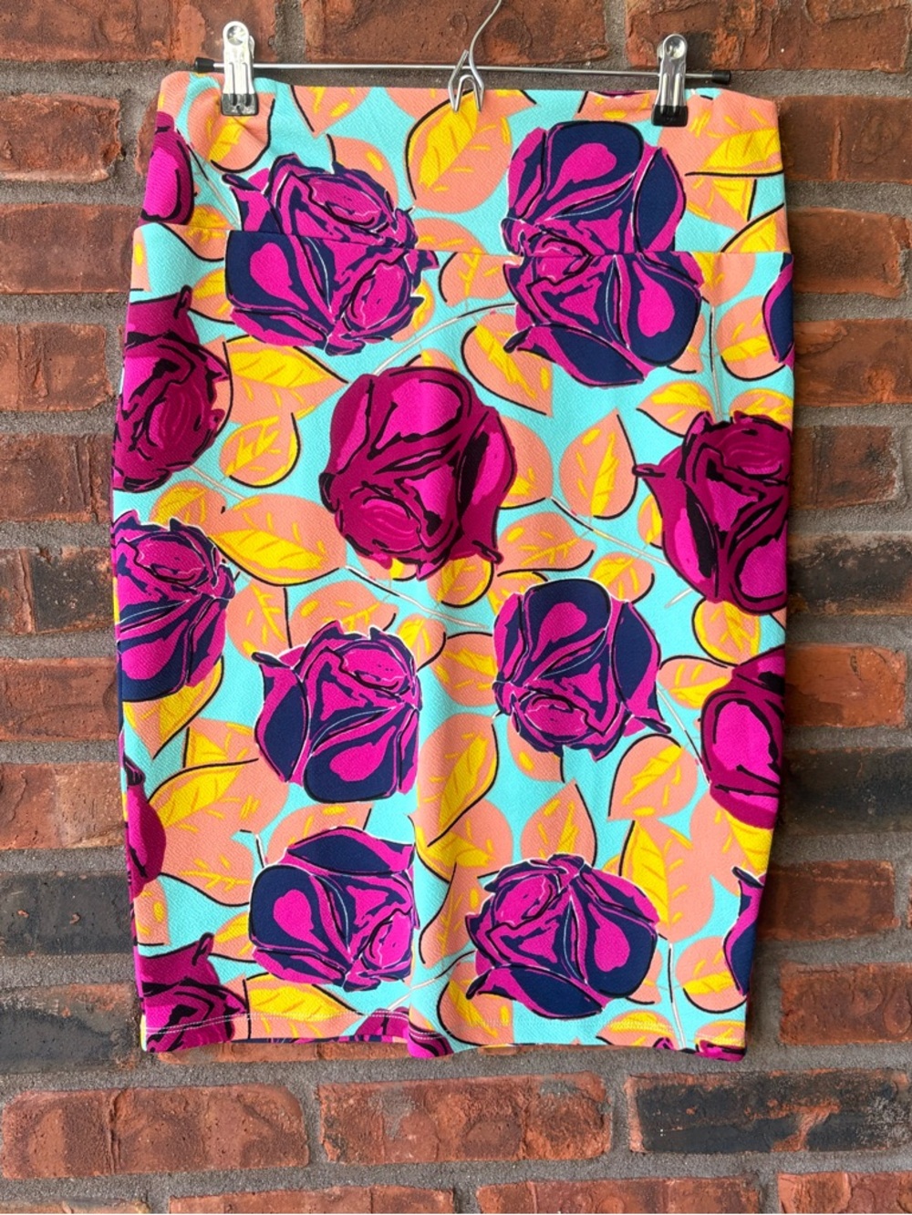LuLaRoe Aqua, Coral & Fuchsia Floral Skirt
